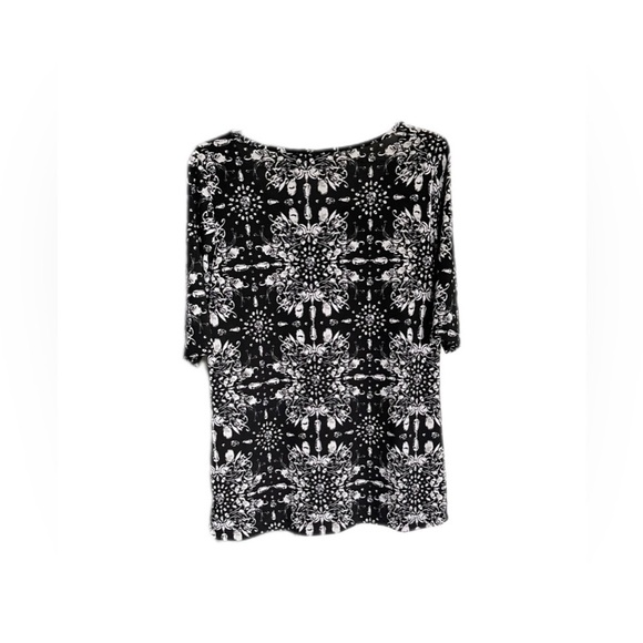 Kim Rogers Black White Patterned 3/4 Sleeve Dressy Blouse Women’s Large - Picture 4 of 9
